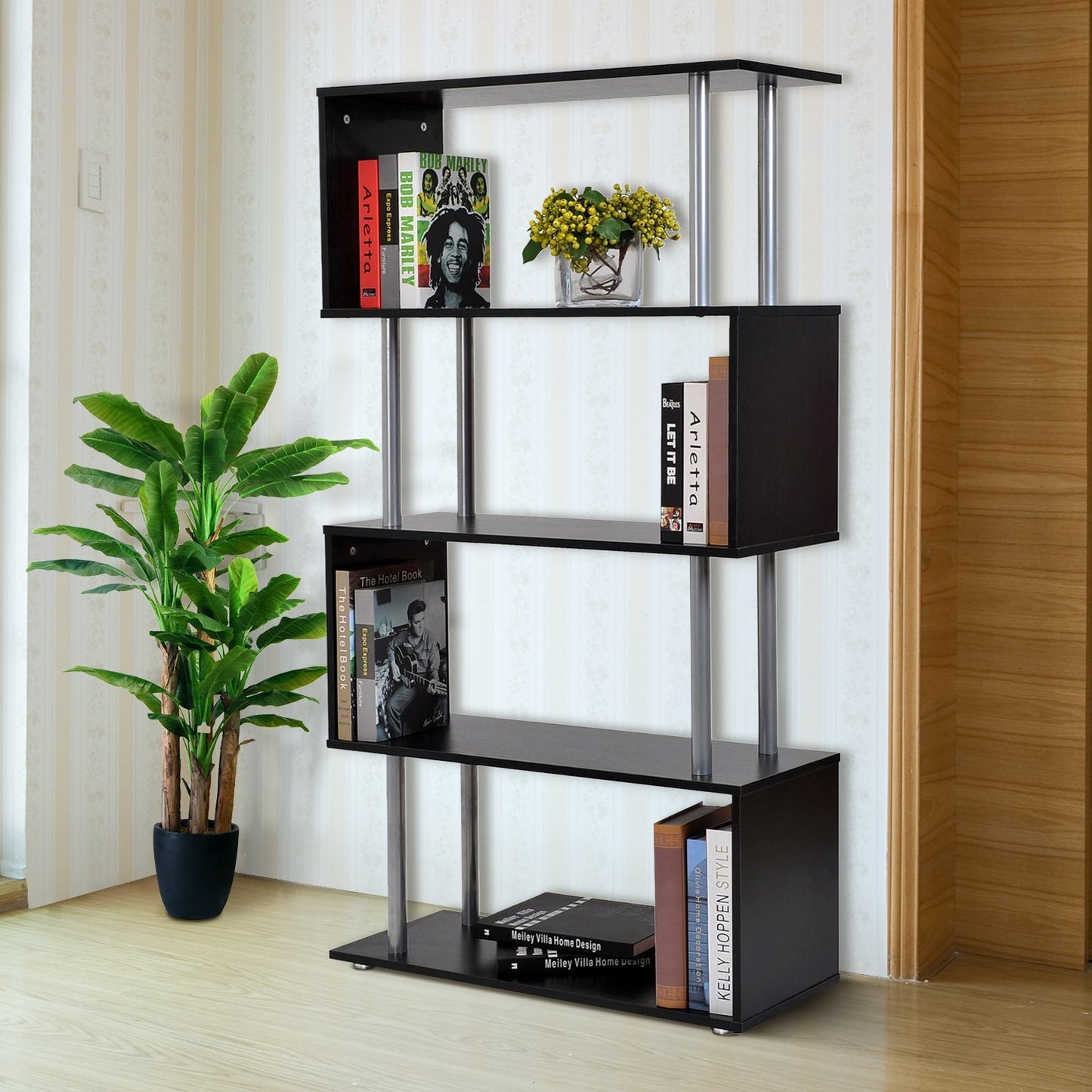 HOMCOM 4-Tier S-Shaped Bookcase